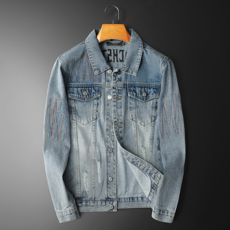 Streetwear Brand Denim - ยี่ห้อVINTAGEล้างDENIMแจ็คเก็ตผู้ชายHigh Endรถจักรยานยนต์DENIMแจ็คเก็ตปักHip-Hop Streetสวมเสื้อผู้ชายเสื้อผ้า 2025
