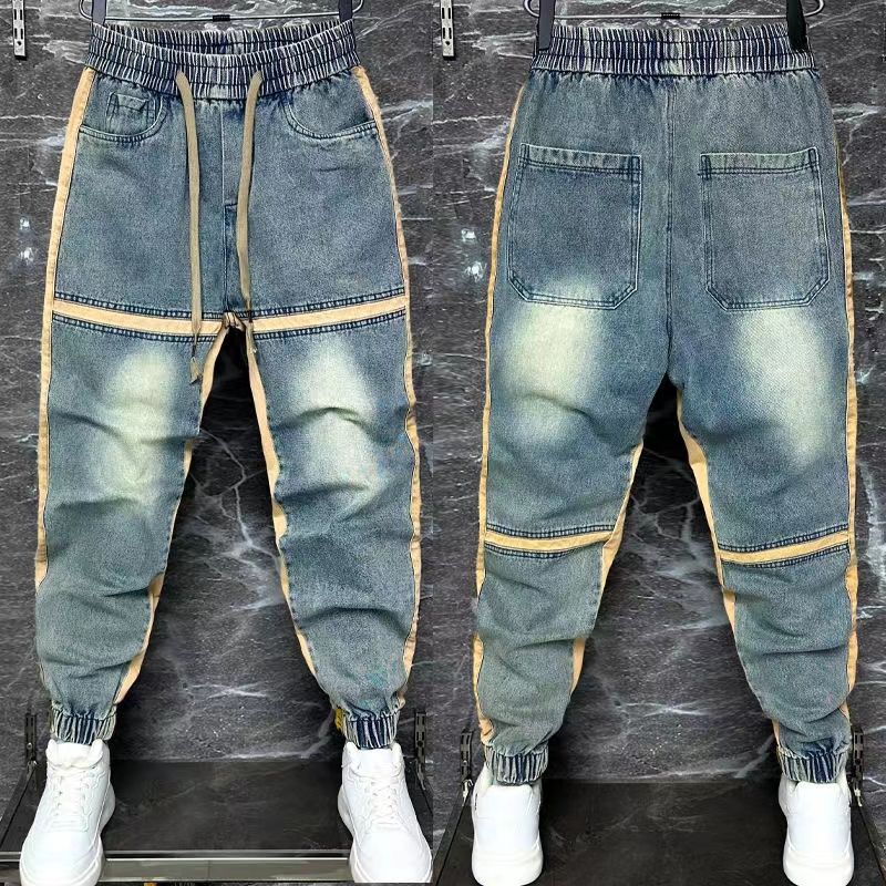 Streetwear Brand Denim - กางเกงฮาเร็มขายาวสำหรับผู้ชาย2024ใหม่กางเกงยีนส์แบบผ่าข้างกางเกงยีนส์แนวสตรีทฮิปฮอปแบรนด์เนมซักกางเกงยีนส์สีฟ้าสำหรับผู้ชาย