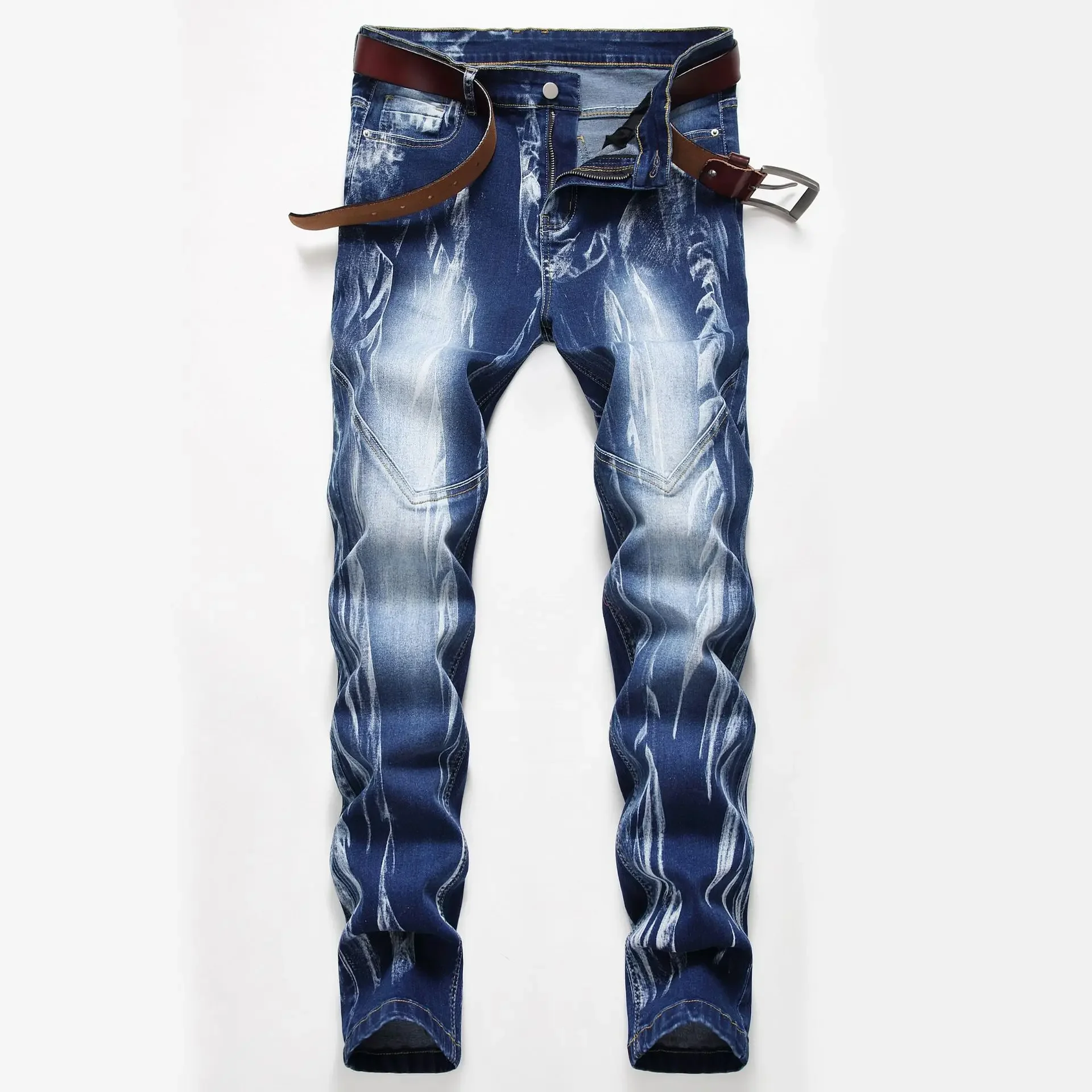 Streetwear Brand Denim - แฟชั่นพิมพ์ผู้ชายความยืดหยุ่น Slim Skinny กางเกงยีนส์ยอดนิยมรูปแบบสเปรย์ DenimTrousers ชาย