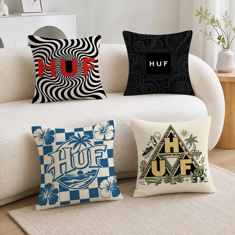 Streetwear Brand Home Decor - ปลอกหมอนอิงแบรนด์ HUF สไตล์สตรีทแวร์ ปลอกหมอนอิงนุ่มสบาย ปลอกหมอนอิงขนฟูสำหรับตกแต่งโซฟา ห้องนอน