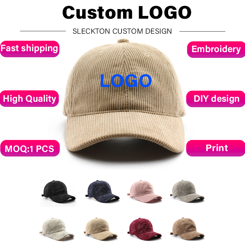 Stussy Bucket Hat - SLECKTON โลโก้ที่กําหนดเองเบสบอลหมวกออกแบบแบรนด์โลโก้เย็บปักถักร้อย DIY ภาพพิมพ์ Corduroy Solid
