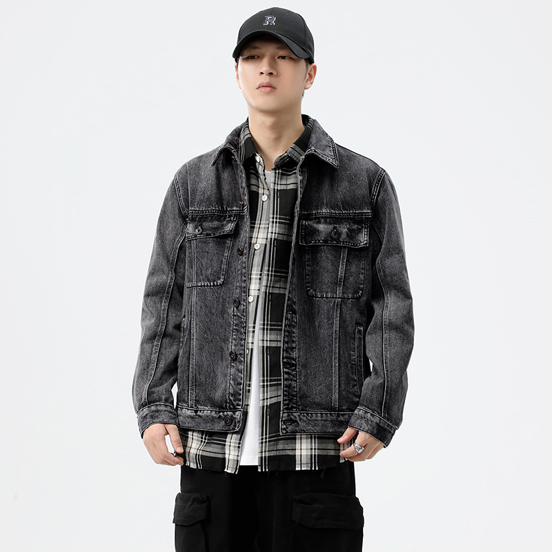 Streetwear Brand Denim - เสื้อแจ็คเก็ตยีนส์ทรงหลวมสไตล์สตรีทแวร์สีเทาสำหรับผู้ชาย คอลเลคชั่นฤดูใบไม้ร่วง/ฤดูหนาว 2026 แบรนด์อเมริกัน ไซส์ใหญ่พิเศษ 5XL