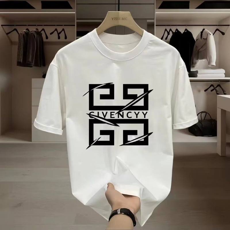 Streetwear Brand Fashion - 2026 เสื้อยืดพิมพ์ลายโลโก้แบรนด์ GIVENCY สำหรับผู้ชาย เสื้อยืดแขนสั้นผ้าฝ้าย เสื้อแฟชั่นแนวสตรีทพร้อมดีไซน์กราฟิกสีขาว