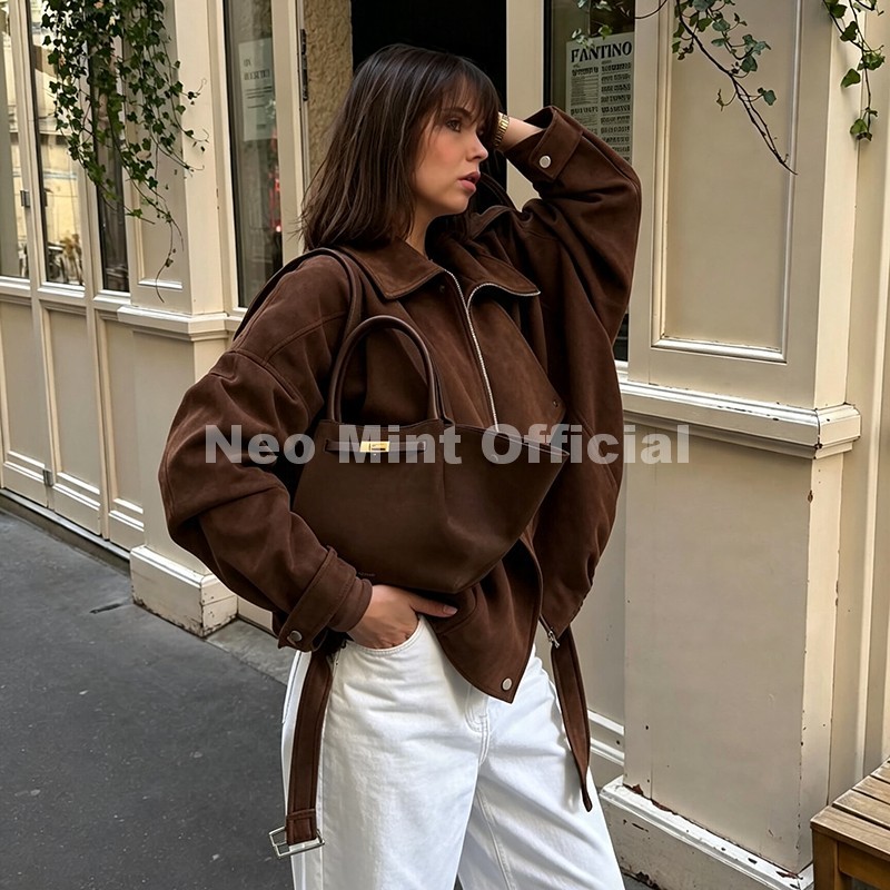 เสื้อแจ็คเก็ตหนังกลับสีน้ำตาลโ - Streetwear Brand Fashion บทวิจารณ์และราคา